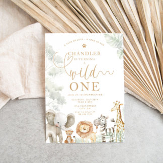 Wild One Jungle Safari Birthday Invitation