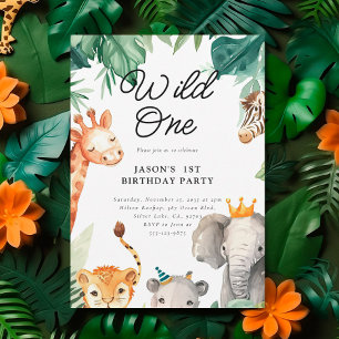 Wild One Jungle Safari Birthday Invitation