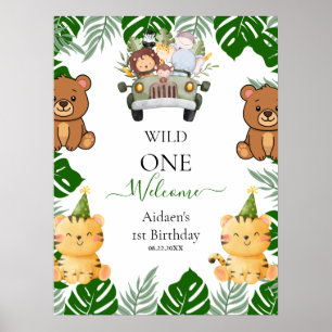 Wild One Jungle Safari Birthday Poster