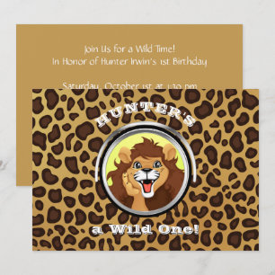 Wild One Jungle Safari Birthday Zoo Lion Leopard Invitation
