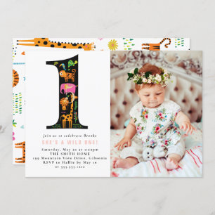 Wild One Jungle Safari First Birthday Invitation