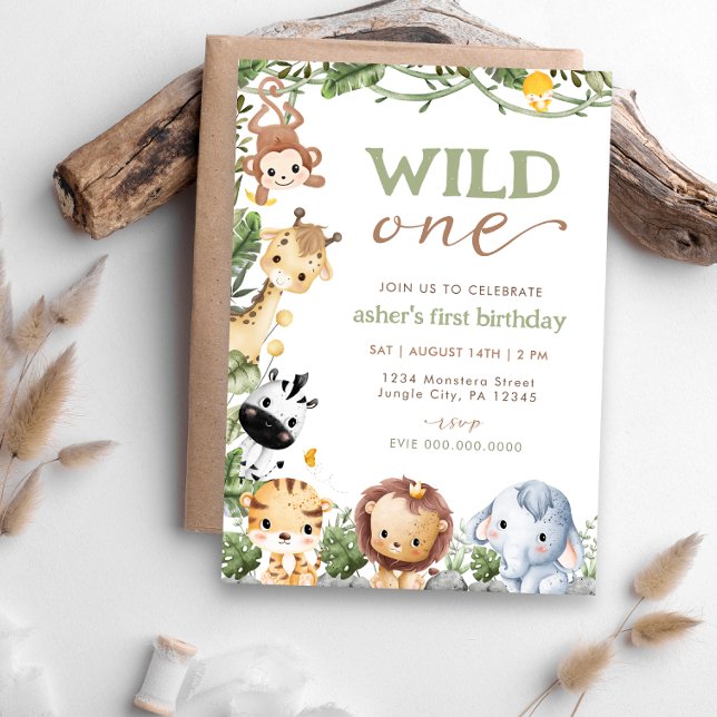 Wild One Jungle Safari First Birthday Invitation (Creator Uploaded)
