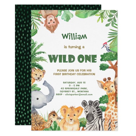 Wild One Jungle Safari First Birthday Invitation Zazzle Com Au