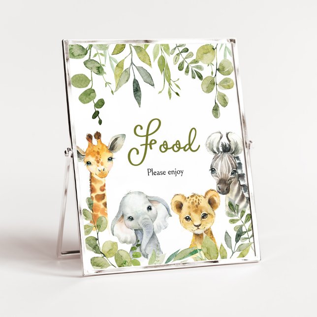 Wild One Jungle Safari Food Poster (Greenery Animals Baby Shower  Food Sign)