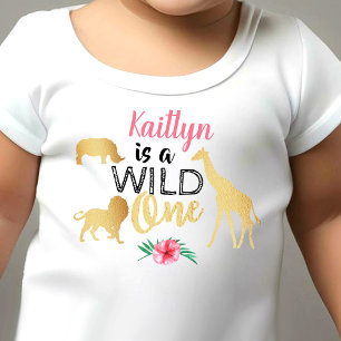 Wild One Jungle Safari Girls 1st Birthday Baby T-Shirt