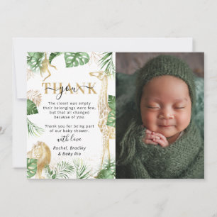 Wild One Jungle Safari Greenery Baby Shower Photo Thank You Card