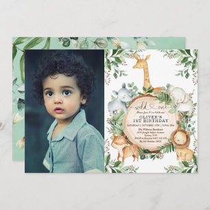 Wild One Jungle Safari Party Animals 1st Birthday Invitation