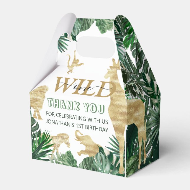 Wild One Jungle Safari Themed 1st Birthday Party Favour Box (Front Side)