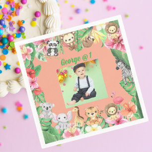 Wild One Jungle Safari Themed 1st Birthday Party Napkin