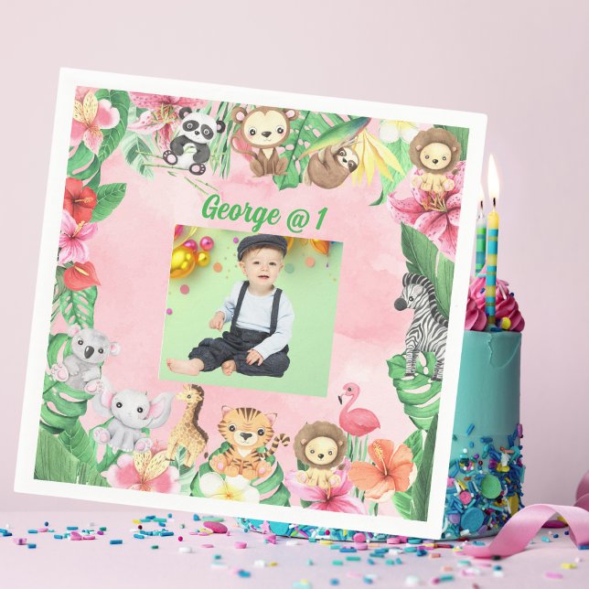 Wild One Jungle Safari Themed 1st Birthday Party Napkin (Creator Uploaded)
