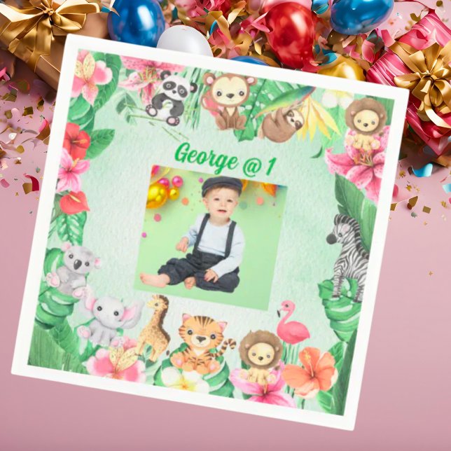 Wild One Jungle Safari Themed 1st Birthday Party Napkin (Creator Uploaded)