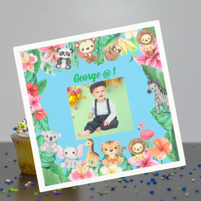 Wild One Jungle Safari Themed 1st Birthday Party Napkin (Creator Uploaded)