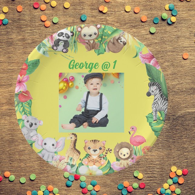 Wild One Jungle Safari Themed 1st Birthday Party Paper Plate (Creator Uploaded)