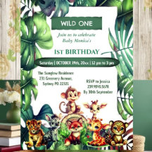 Wild One Jungle Safari Tropical Leaves Birthday 