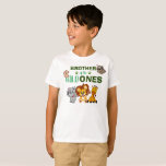 Wild One Jungle Safari Twin First Birthday Brother T-Shirt<br><div class="desc">Brother of the wild one! Are your twins turning one? This Wild One design is perfect for their 1st birthday to let their brother show his excitement for his siblings. The jungle safari theme features a cartoon illustrated monkey,  sloth,  elephant,  lion,  and giraffe!</div>