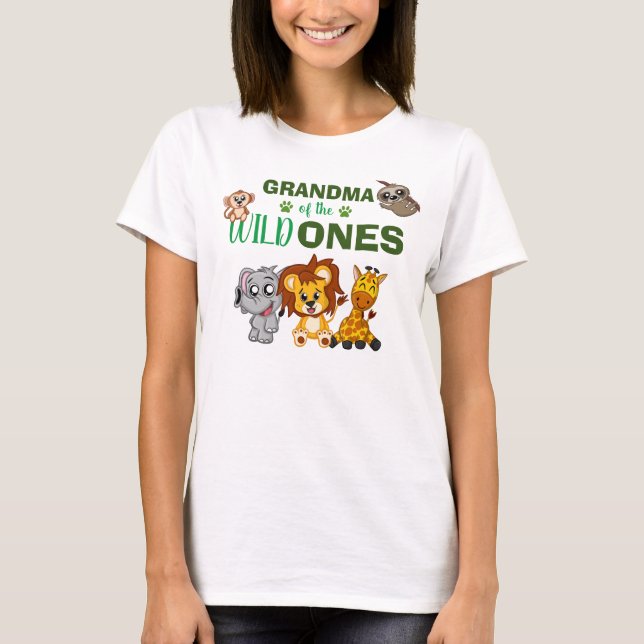 Wild One Jungle Safari Zoo Animal Twins Grandma T-Shirt (Front)