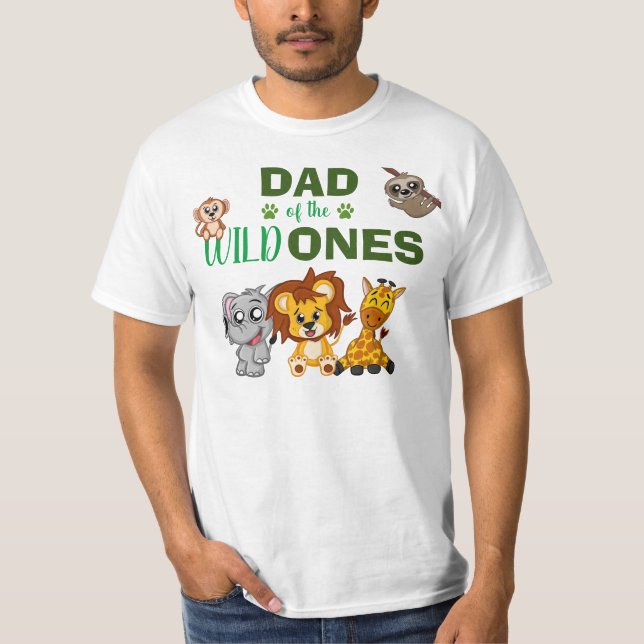 Wild One Jungle Safari Zoo Dad Twins 1st Birthday T-Shirt (Front)