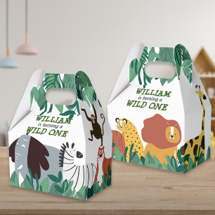 Wild One Jungle Safari Zoo First Birthday Favour Box