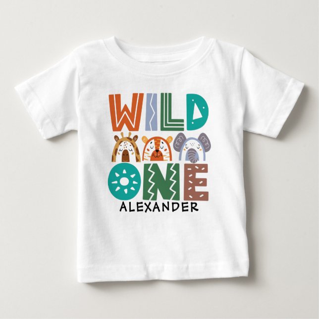 Wild One Jungle Theme 1st Birthday Baby T-Shirt (Front)