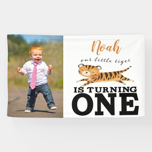 Wild One Jungle Tiger 1st Birthday Photo Banner (Horizontal)