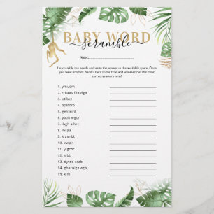 Wild One Jungle 'Word Scramble' Game Baby Shower 