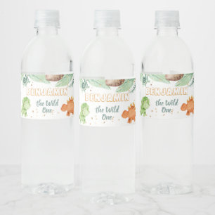 Wild One Jurassic Dinosaurs 1st Birthday Water Bottle Label