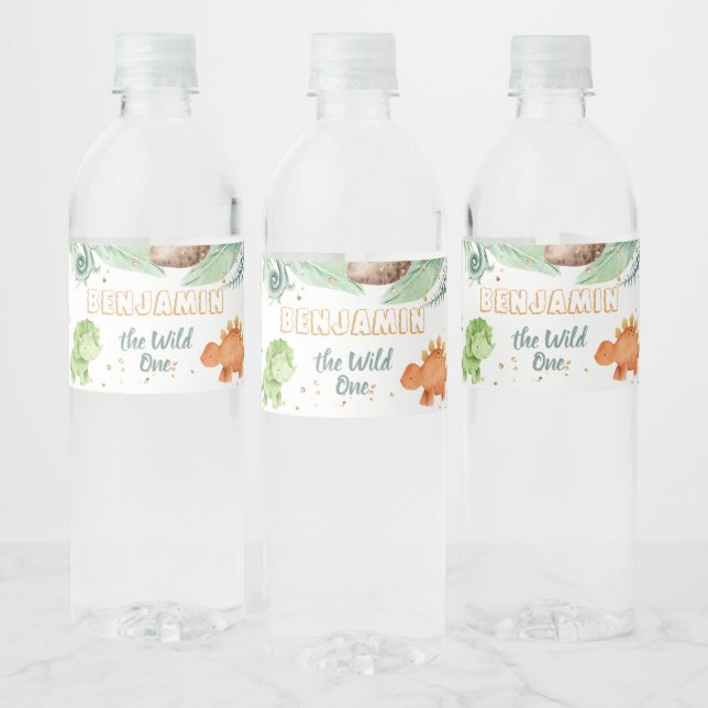 Wild One Jurassic Dinosaurs 1st Birthday Water Bottle Label (Bottles)