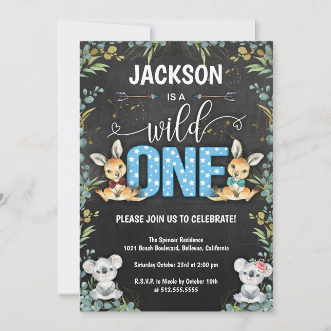 Wild One Kangaroo & Koala 1st Birthday Invitation (Front)