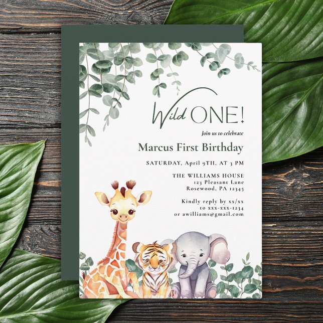 Wild One Kids Safari Animals First Birthday Invitation (Creator Uploaded)
