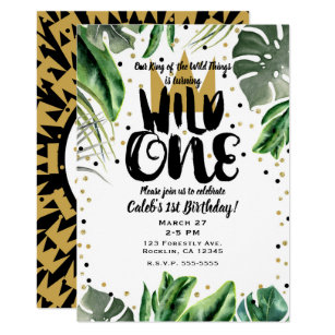 Wild One King of Things Crown 1st Birthday Party Invitation