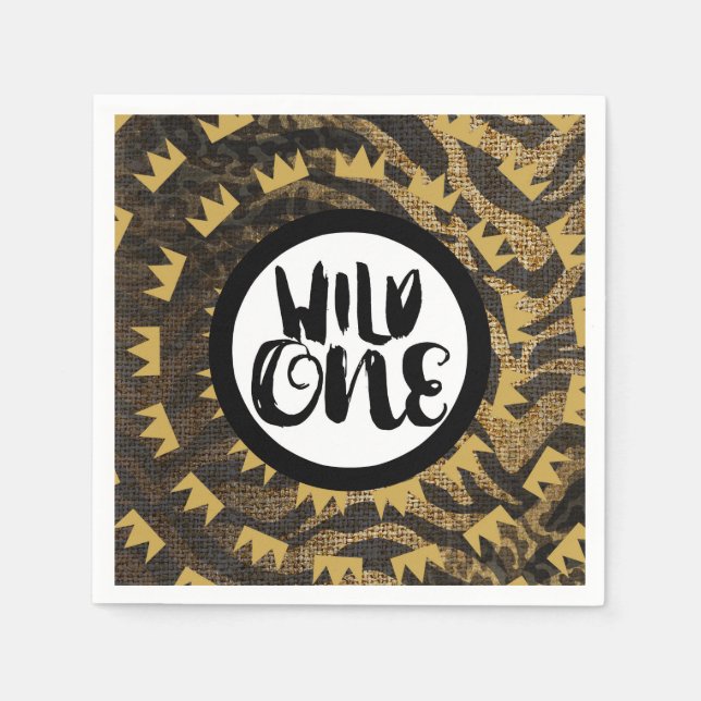 Wild One King of Things Crown 1st Birthday Party Napkin (Front)
