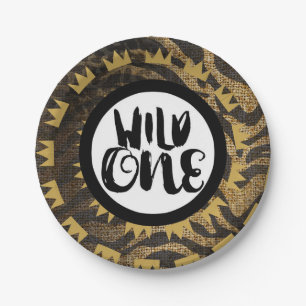 Wild One King of Things Crown 1st Birthday Party Paper Plate