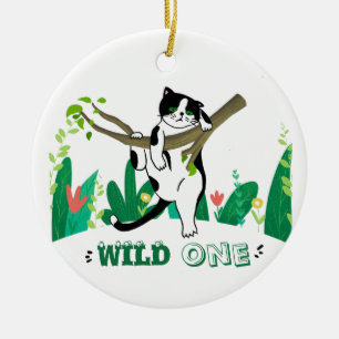 Wild One Kitty Cat Kitten 1st Birthday Invitation Ceramic Ornament