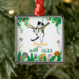 Wild One Kitty Cat Kitten 1st Birthday Invitation Metal Ornament