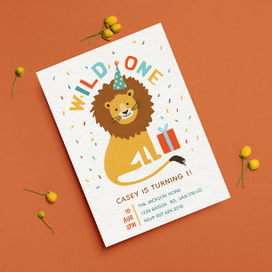 Wild One l Cute Lion 1st Birthday Safari Party  Invitation