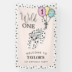 Wild One   Leopard Balloon 1st Birthday Welcome Banner