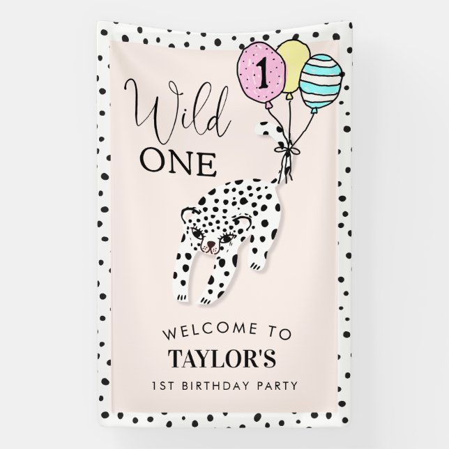 Wild One | Leopard Balloon 1st Birthday Welcome Banner (Vertical)