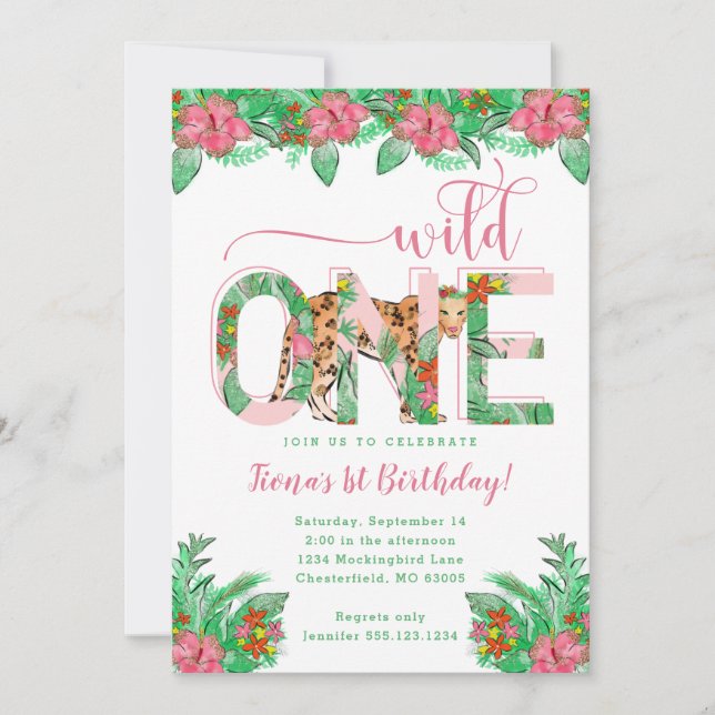 Wild One Leopard First Birthday Invitation (Front)