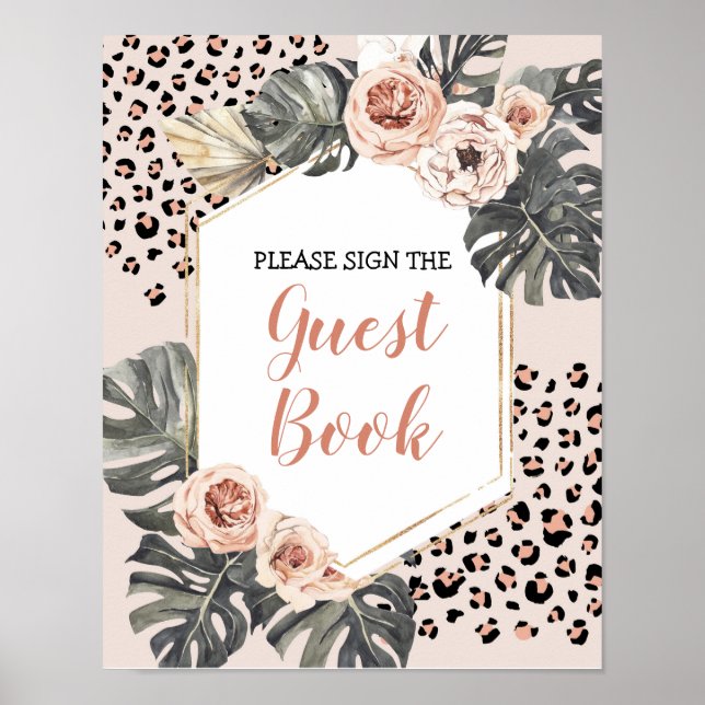 Wild One Leopard Print Birthday Guest Book Sign (Front)