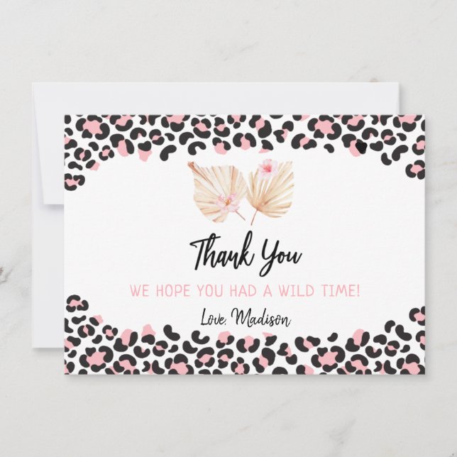 Wild One Leopard Print Pink Gold Birthday Thank You Card (Front)