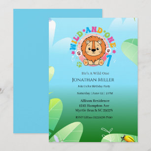 Wild One Lion 1st Birthday Party Invitation