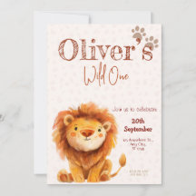 Wild one lion birthday Invitation