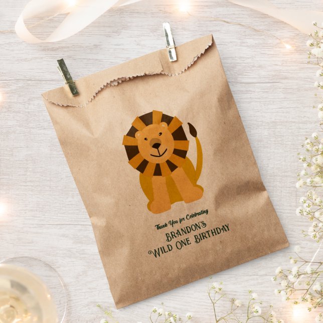 Wild One Lion Birthday Party Jungle Safari Favour Bag (Clipped)
