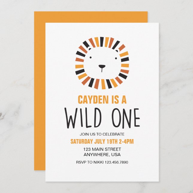 Wild One Lion boho First Birthday Invitation (Front/Back)