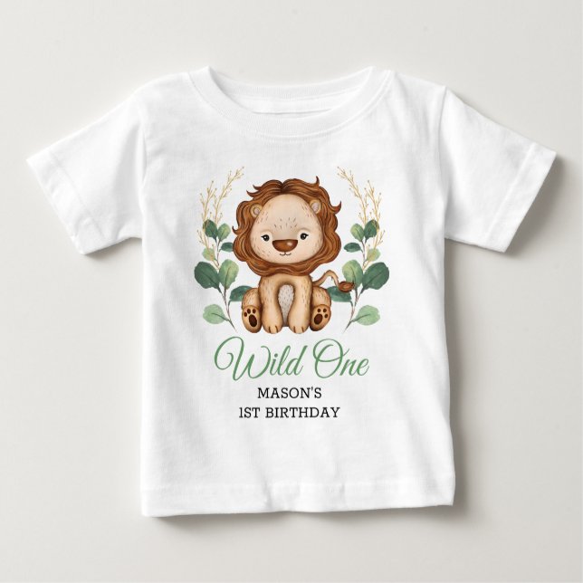 Wild One Lion Jungle King 1st Birthday Boy Baby T-Shirt (Front)