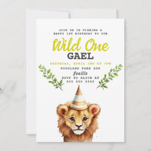 Wild One Lion Jungle Party Birthday Invitation
