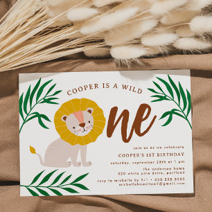 Wild One Lion Jungle Safari 1st Birthday Invitation