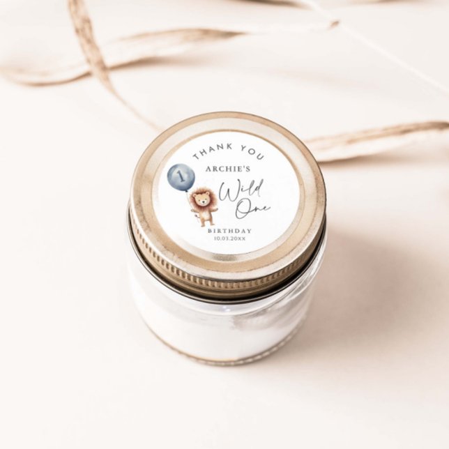 Wild One Lion Modern Birthday  Classic Round Sticker (Creator Uploaded)