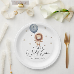 Wild One Lion With Ballon First Birthday  Paper Plate