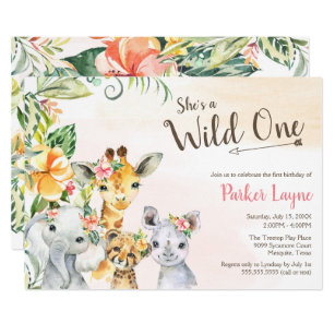Wild One Lovely Safari Friends First Birthday Invitation